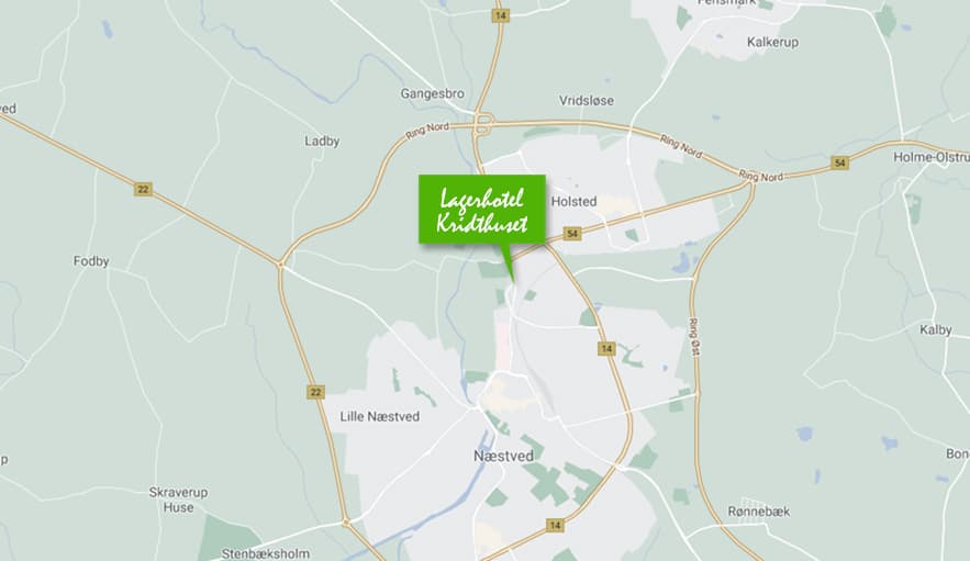Kort med Lagerhotel Kridthusets placering på Kalbyrisevej 2 i Næstved